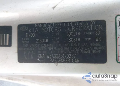 2010 Kia Forte Koup Sx z USA, uszkodzony, nr VIN KNAFW6A3XA5170257